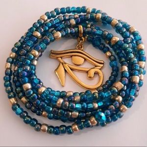 blue and gold eye of horus waist bead